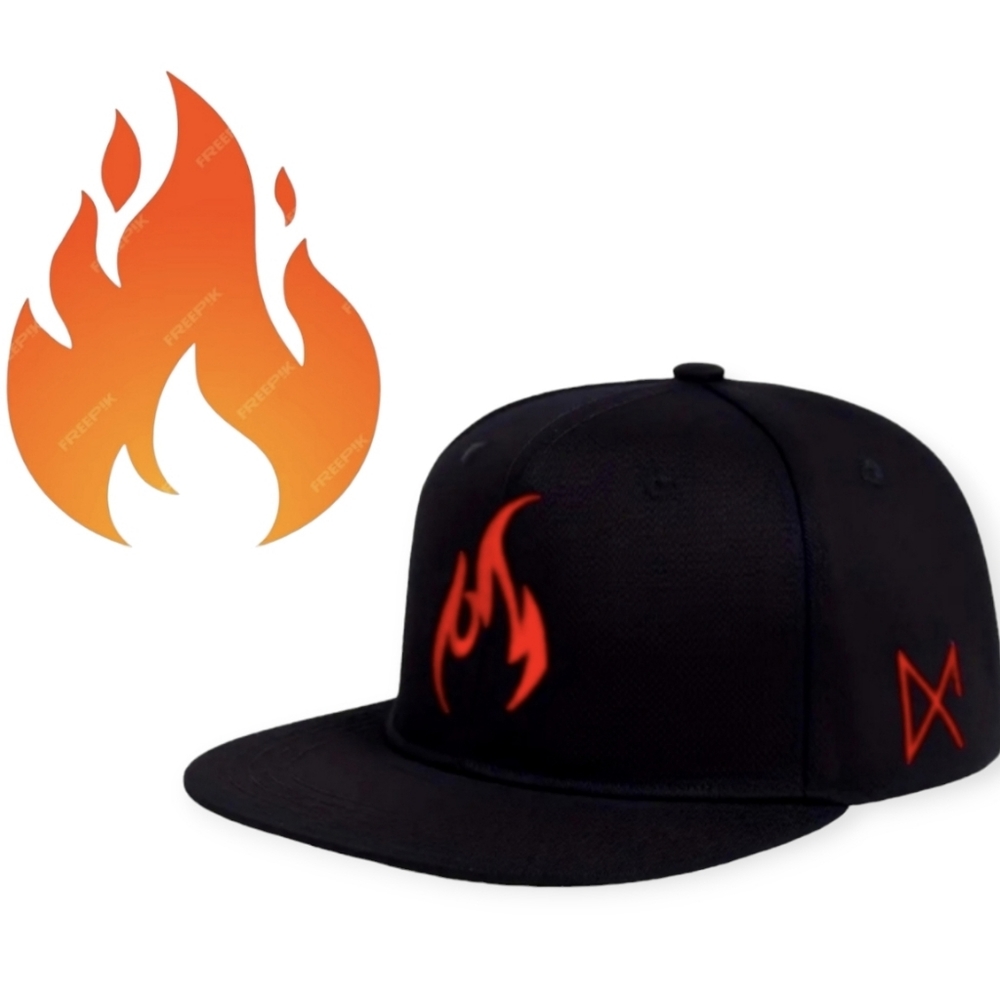 Lit Custom Flame Fire Black Baseball Hat